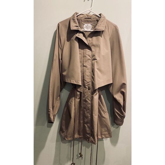 Vintage Learsi Zippered & Buttoned Cinched Waist Tan Raincoat 1X - Picture 1 of 12